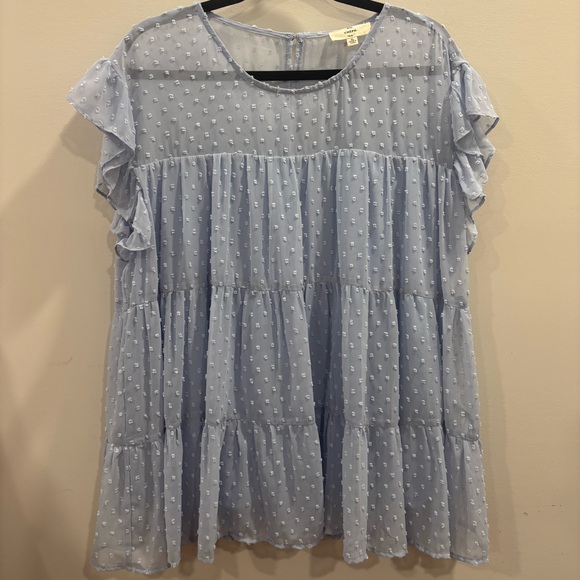 Entro Sky Blue Textured Ruffle Blouse - Picture 1 of 3